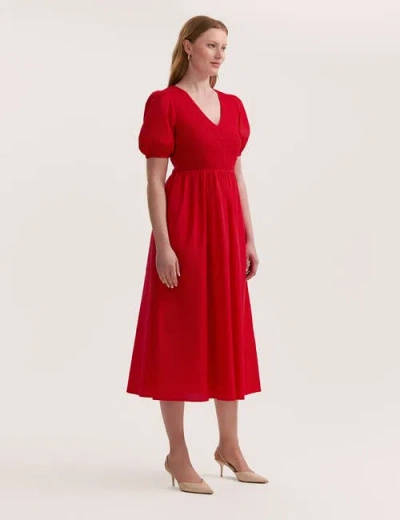 Finery London Jamilla Short Sleeve Cotton Midi Dress In Red