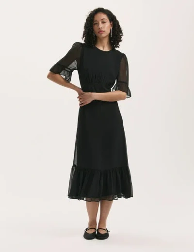 Finery London Jennifer Short Sleeve Chiffon Midi Dress In Black