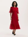 Finery London Jennifer Short Sleeve Chiffon Midi Dress In Red