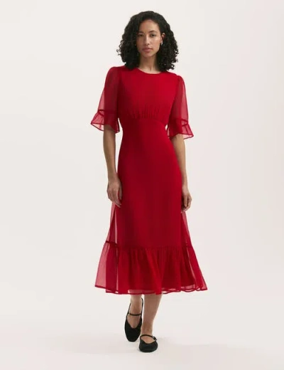Finery London Jennifer Short Sleeve Chiffon Midi Dress In Red