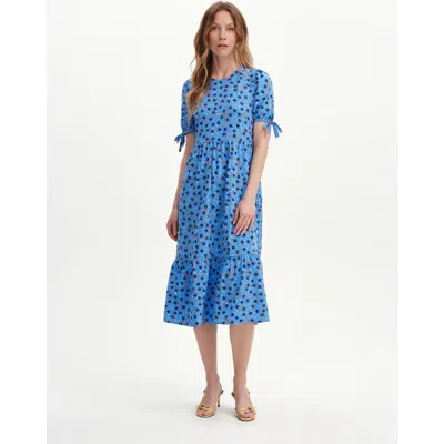 Finery London Jessa Tiered Short Sleeve Midi Dress In Blue Ditsy