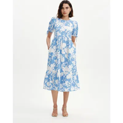 Finery London Jessa Tiered Short Sleeve Midi Dress In Blue Floral