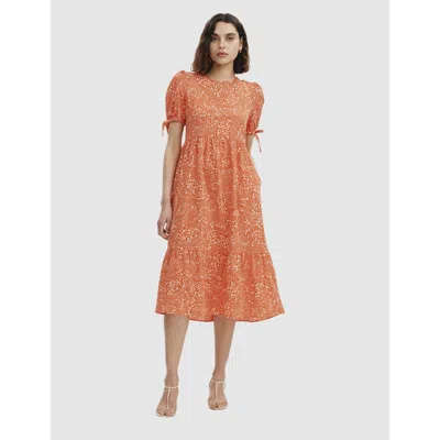 Finery London Jessa Tiered Short Sleeve Midi Dress In Red Flower