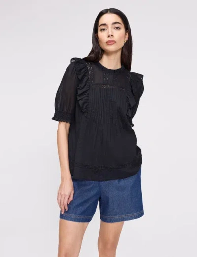 Finery London Jolin Puff Sleeve Cotton Top In Black
