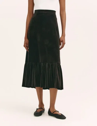 Finery London Joline Velvet Tiered Midi Skirt In Black