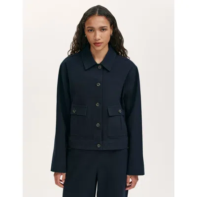 Finery London Kelsie Cotton Canvas Button Front Jacket In Blue