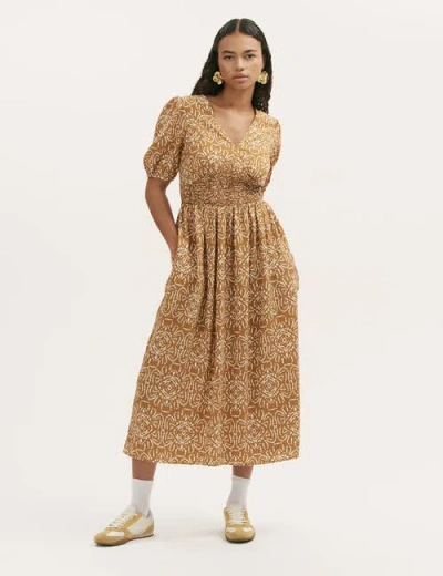Finery London Kiara Printed V-neck Midi Dress In Brown