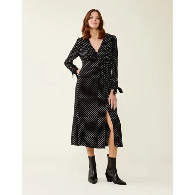 Finery London Laine Polka Dot Spot Midi Dress In Black