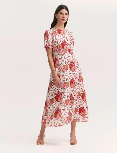 Finery London Lili Floral Short Sleeve Midi Tea Dress In Red