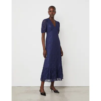 Finery London Loretta 3/4 Sleeve Lace Midi Dress In Blue