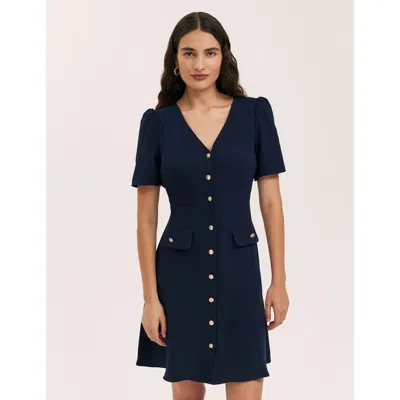 Finery London Lucille Crepe Button Front Mini Dress In Blue