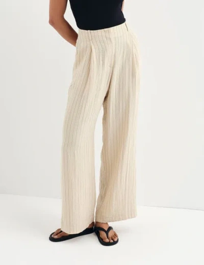 Finery London Mara Short Stripe Wide Leg Trouser In Beige Stripe