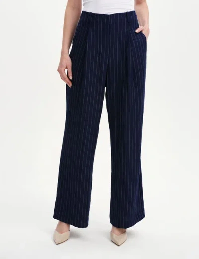 Finery London Mara Short Stripe Wide Leg Trouser In Navy Stripe