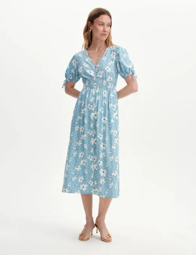 Finery London Margot Button Petite Fit Midi Dress In Blue Ditsy
