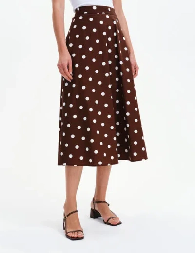 Finery London Meeka Polka Dot Cotton Midi Skirt In Brown Spot