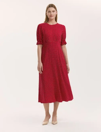 Finery London Mela Polka Dot Midi Tea Dress In Red