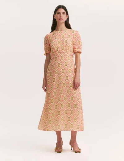Finery London Mela Printed Midi Tea Dress In Pink