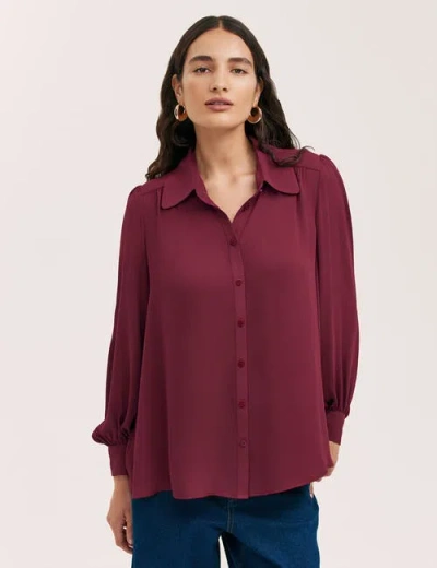 Finery London Melina Chiffon Button Down Blouse In Burgundy