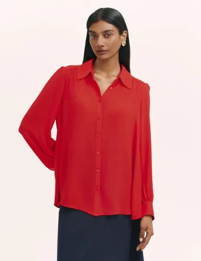 Finery London Melina Chiffon Button Down Blouse In Red