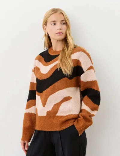 Finery London Minnie Abstract Print Knitted Jumper In Brown