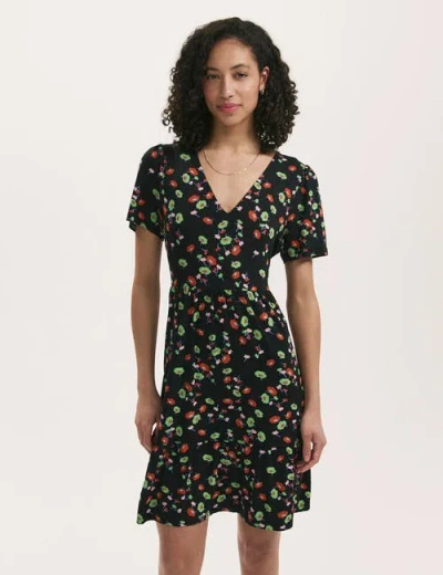 Finery London Misha Jersey Floral Short Tiered Dress In Black