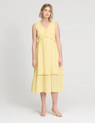 Finery London Myriam Sleeveless Cotton Midi Dress In Yellow