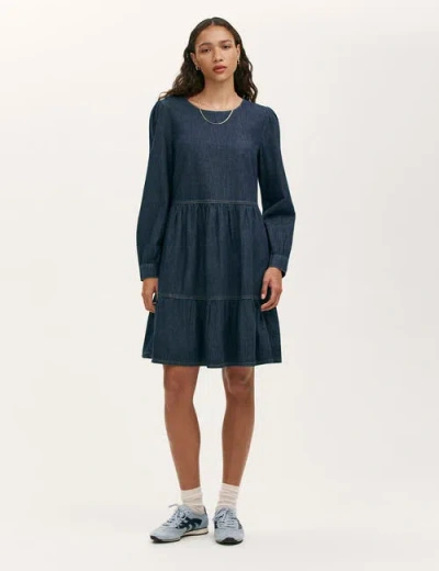 Finery London Nancy Denim Short Tiered Dress In Blue