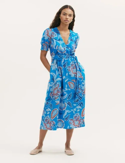 Finery London Nicoleta Floral Midi Tea Dress In Blue