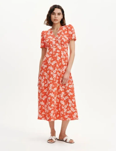 Finery London Nieve Petite Short Sleeve Midi Dress In Red Floral