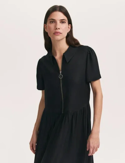 Finery London Orion Zip Front Midi Shirt Dress In Black