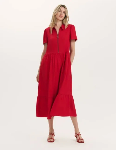 Finery London Orion Zip Front Midi Shirt Dress In Red