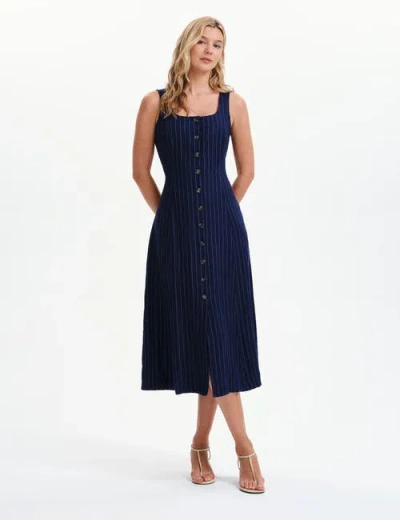 Finery London Petite Jillian Stripe Button Down Dress In Navy Stripe