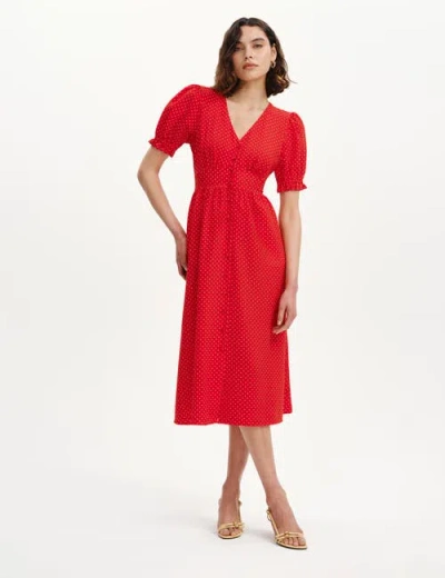 Finery London Petite Samantha Button Down Midi Dress In Red