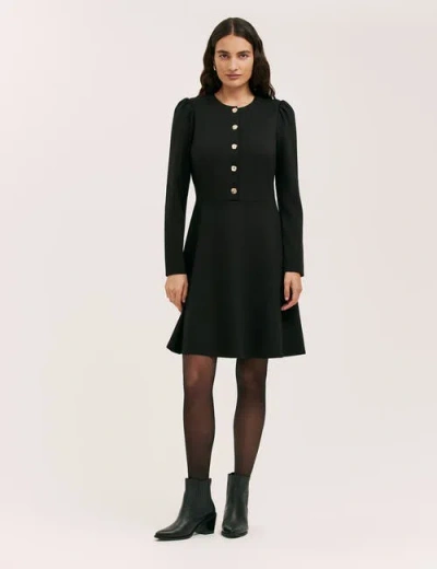 Finery London Rae Ponte Jersey Buttoned Dress In Black