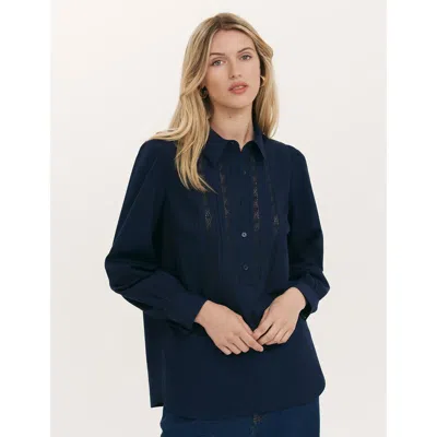 Finery London Remy Lace Detail Cotton Shirt In Blue