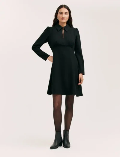 Finery London Sabine Long Sleeve Collared Short Dress In Black