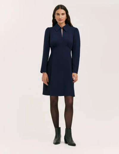 Finery London Sabine Long Sleeve Collared Short Dress In Blue