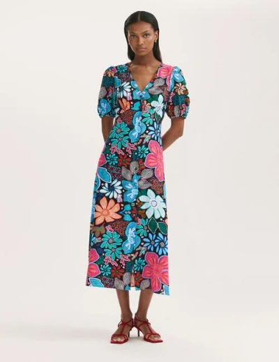 Finery London Sarah Floral Button Down Midi Dress In Blue Floral