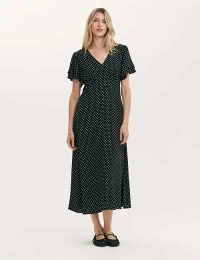 Finery London Saskia Polka Dot Midi Tea Dress In Black