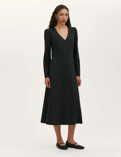 Finery London Seraphina Ponte Jersey V Neck Midi Dress In Black