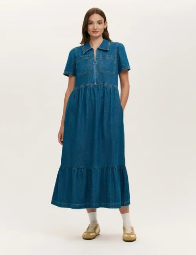 Finery London Tania Denim Midi Shirt Dress In Blue