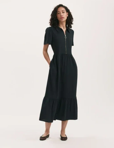 Finery London Tania Linen Blend Midi Shirt Dress In Black