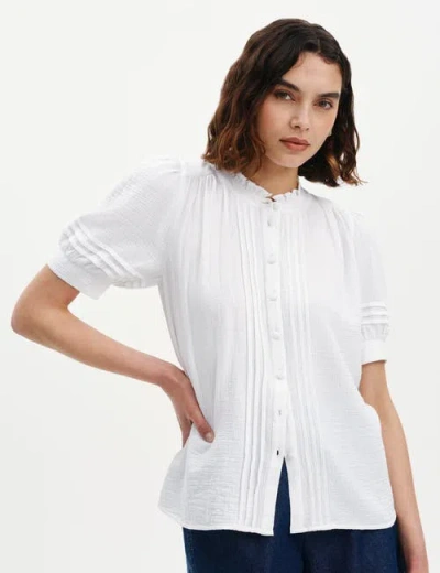 Finery London Teagan Cotton Cheesecloth Pintuck Blouse In White