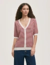 Finery London Willa Short Sleeve Striped Cardigan In Pink