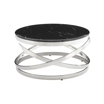 Finesse Decor Aurora Chic Coffee Table, Chrome And Black Marble Finish In Metallic