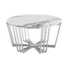 FINESSE DECOR LUNAR GLEAM CHROME COFFEE TABLE, CHROME AND WHITE MARBLE FINISH