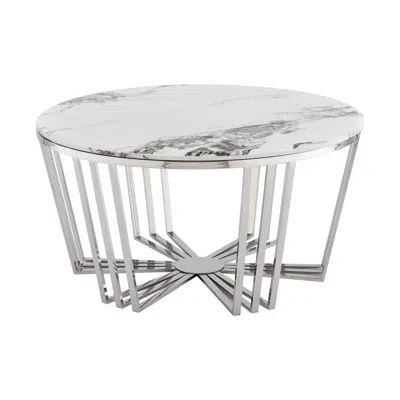 Finesse Decor Lunar Gleam Chrome Coffee Table, Chrome And White Marble Finish In Metallic