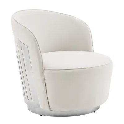 Finesse Decor Luxe Elegance Swivel Accent Chair With Chrome Back Detail In White