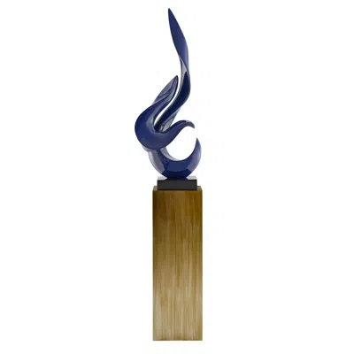 Finesse Decor Navy Blue Flame Floor Sculpture With Bronze Stand, 65" Tall