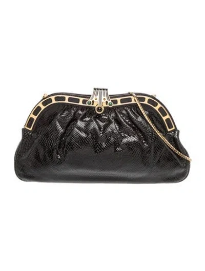 Pre-owned Finesse La Model Embossed Leather Evening Bag In Black